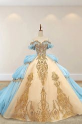 Deborah | Stunning Blue and Gold Quinceanera Dresses for Your Special Day - Light Blue - PromDressClub